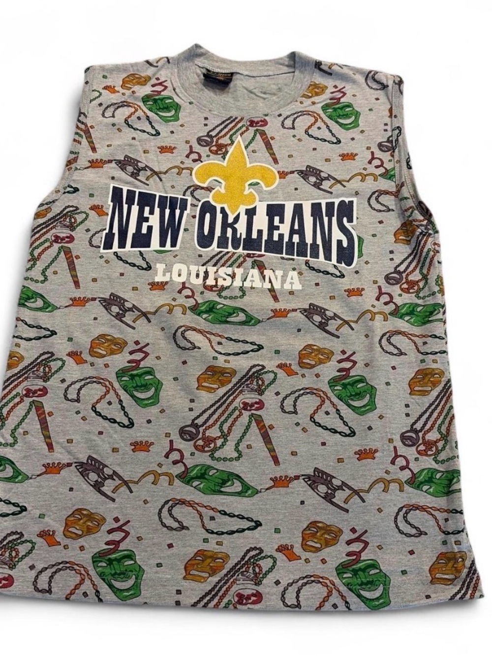 NWOT New Orleans Louisiana Grey Mardi Gras Sleeveless men’s tankTop Sz S NWOT